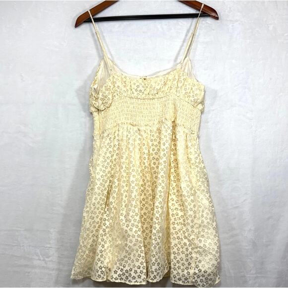 Urban Outfitters Large Riley Babydoll Mini Dress Sheer Ivory Floral Summer Girly - Picture 5 of 14